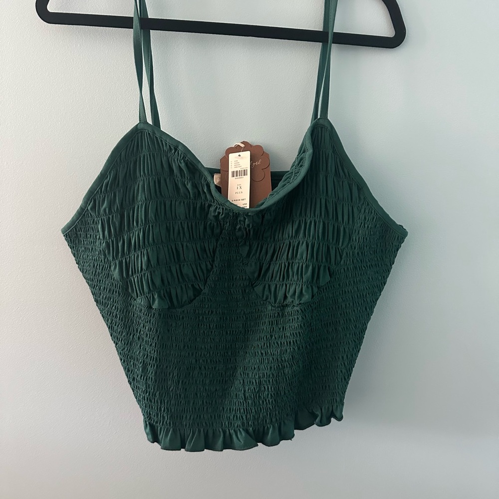 Anthropologie Forest Green Smocked Camisole